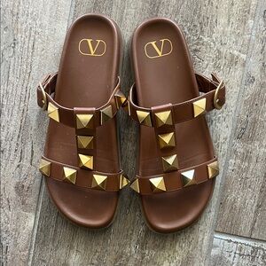 Valentino Brown and Gold Studded Sandals size 39